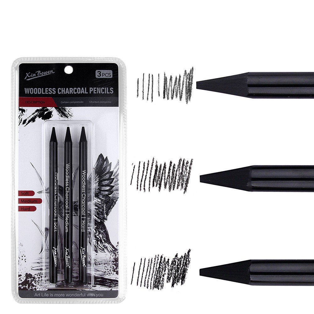 Sketching Charcoal Set - 3Pcs Soft/Medium/Hard Charcoal Pencils Set Drawing