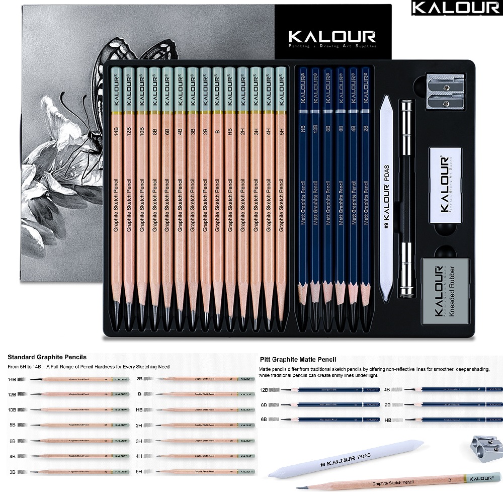 Sketching Charcoal Set - KALOUR 25/22pcs Sketching Pencil Charcoal Tools