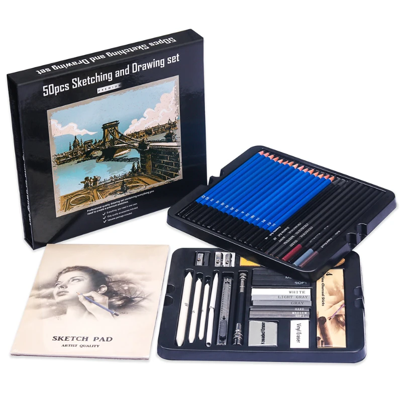 Sketching Charcoal Set - 50 Pcs Sketching Pencil Set Wooden
