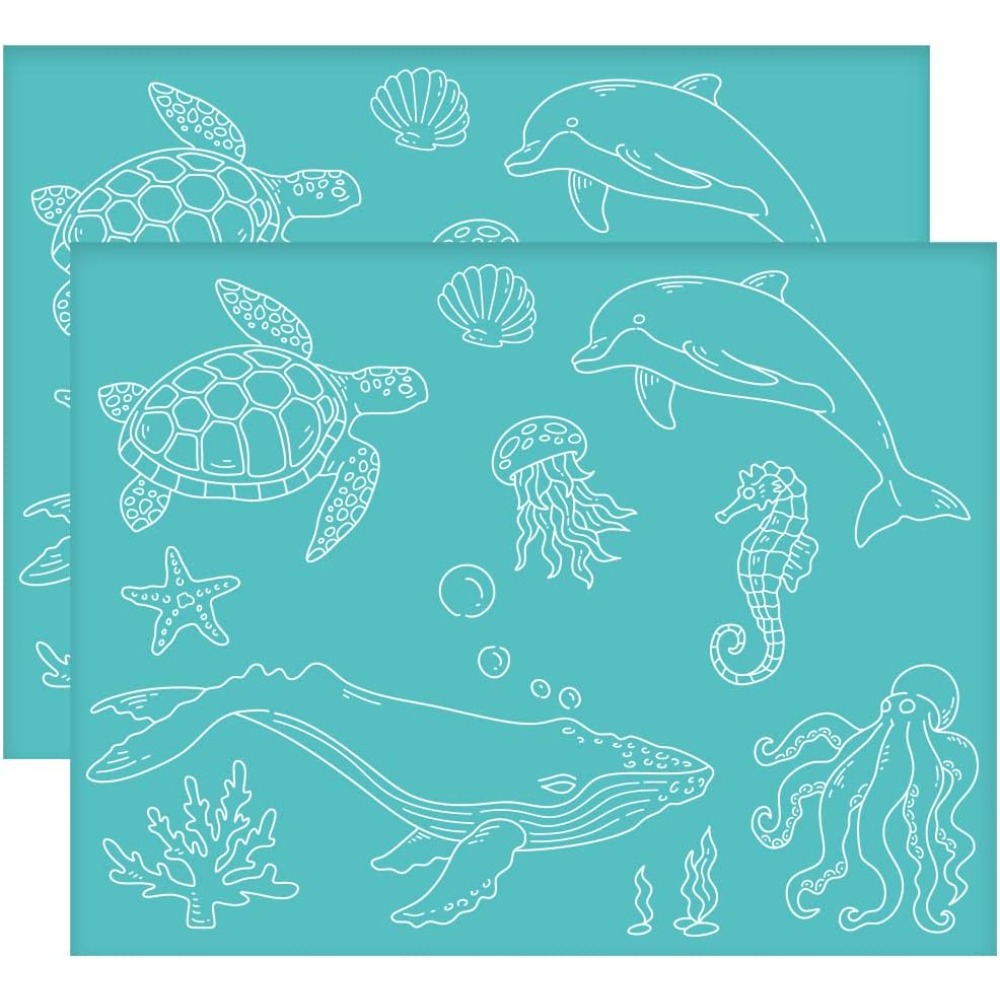 Silk Screen Printing - 2Pcs 11x8.6 Inch Sea Animal Self-Adhesive