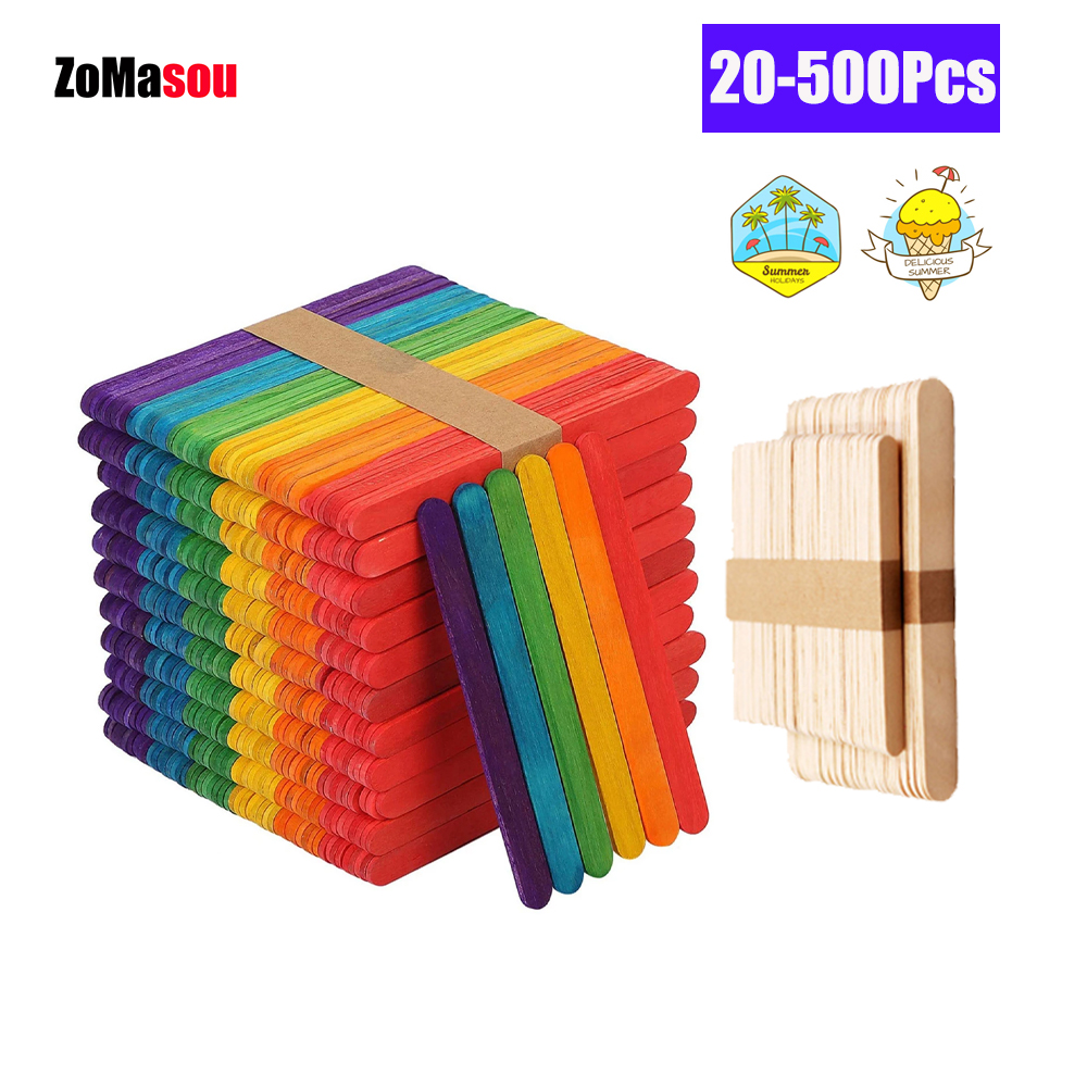 Eco Art Craft - 20/100/500Pcs Ice Cream Popsicle Sticks Natural