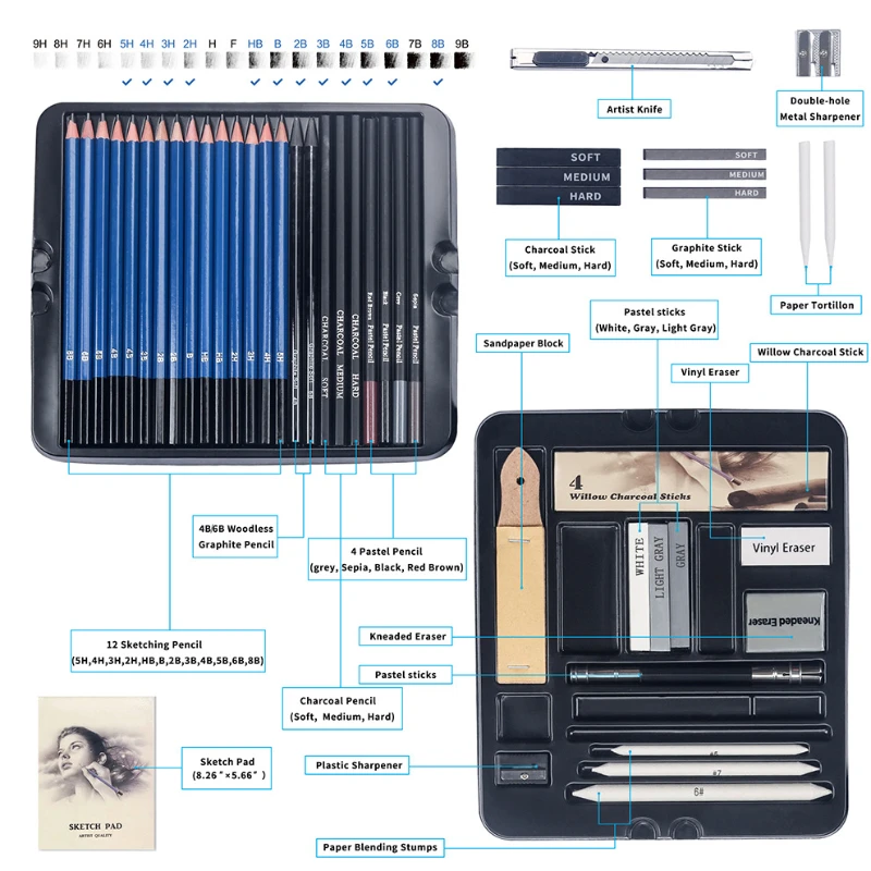 50 Pcs Sketching Pencil Set Wo - Sketching Charcoal Set recension och pris