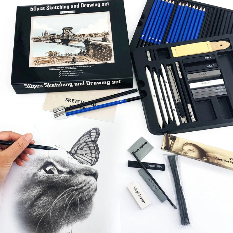 50 Pcs Sketching Pencil Set Wo - Sketching Charcoal Set recension och pris